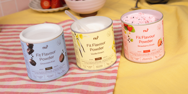 Poudre aromatisée au chocolat, à la vanille et à la fraise